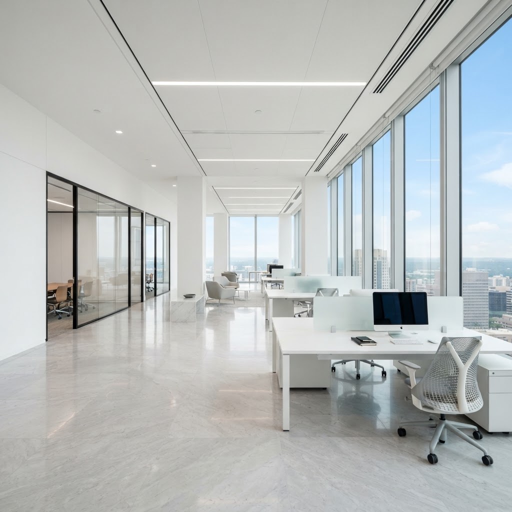Modern boardroom at dusk